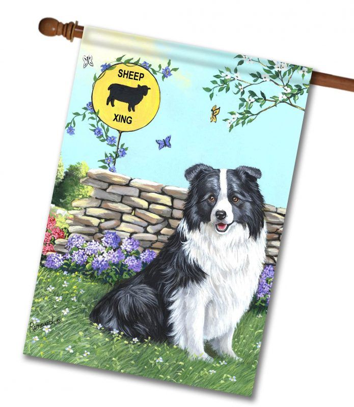 Border Collie Xing- House Flag - 28'' x 40''