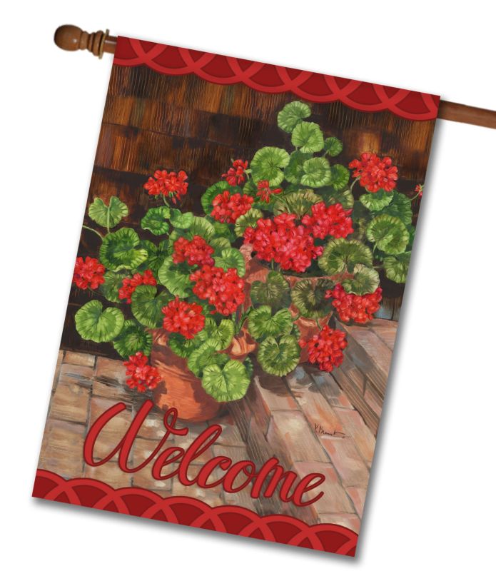 Summer Geraniums Welcome House Flag