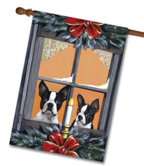 Holiday Candle Boston Terrier Christmas House Flag