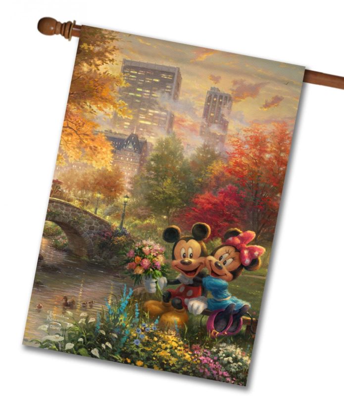 Mickey Mouse and Minnie Mouse Central Park Thomas Kinkade Disney House Flag