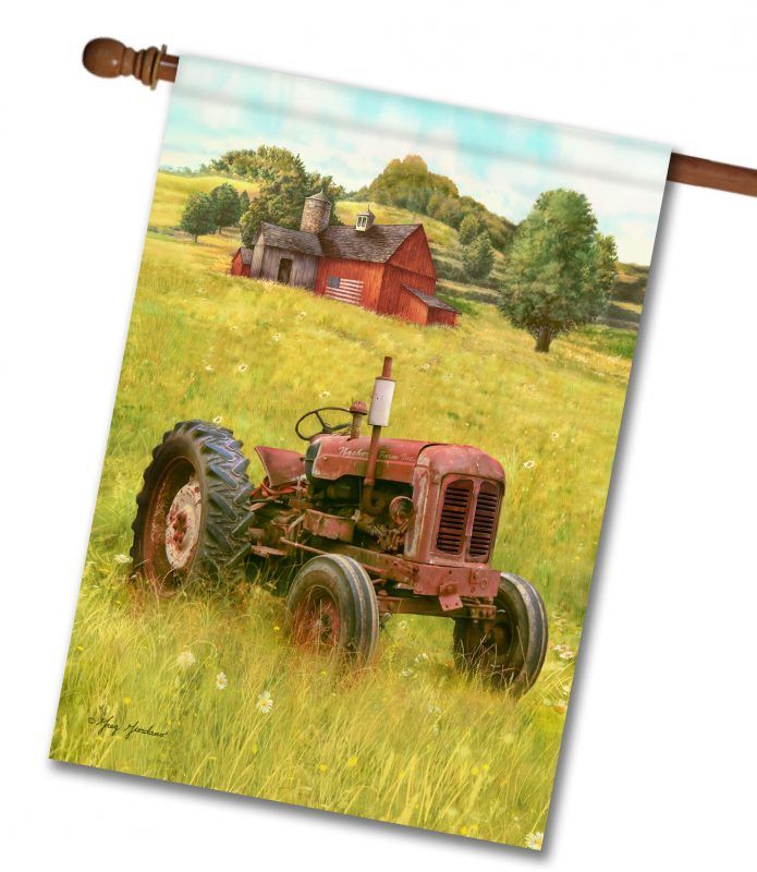 Rustic Barn Tractor - House Flag - 28'' x 40''