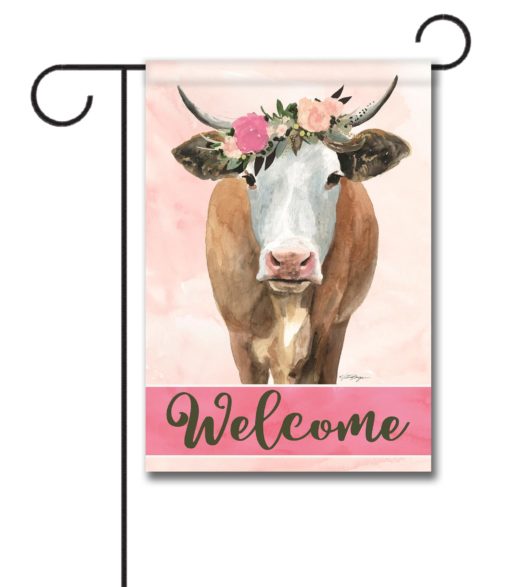 Spring Flowers Cow Garden Flag