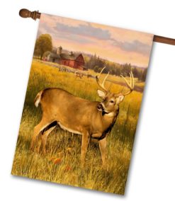 Deer on Farm Fall House Flag
