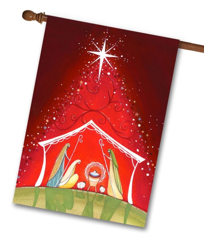 Buy Red Nativity House Flag Christmas Art