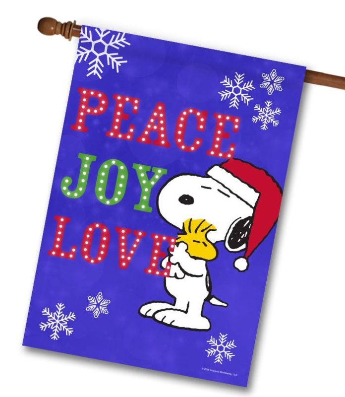 Buy: PEANUTS® Peace Joy Love – House Flag Snoopy Flagology.com