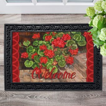 Red Geraniums Welcome Doormat