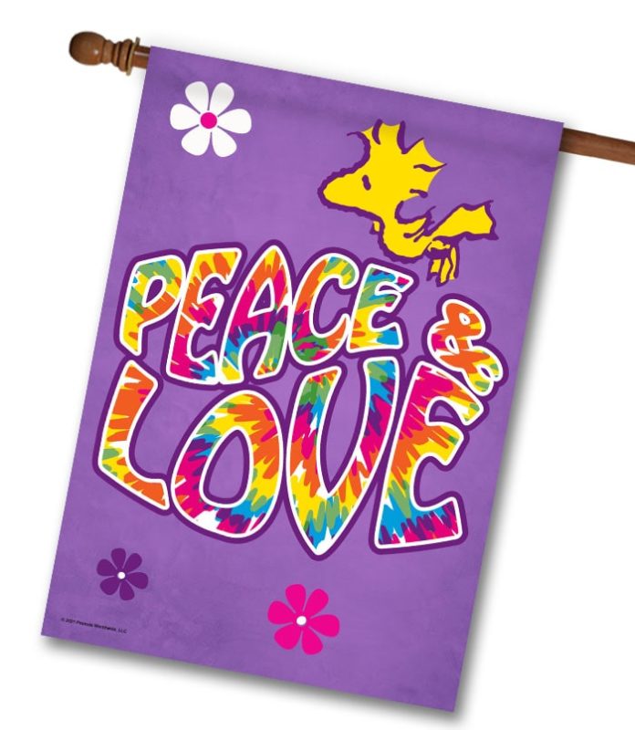 Buy: PEANUTS® Peace and Love Woodstock – House Flag Flagology.com