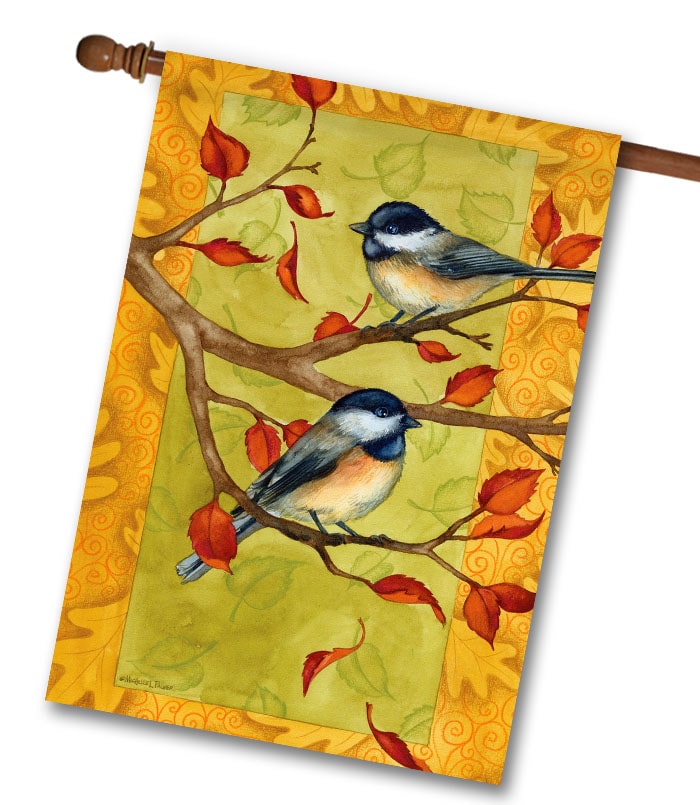 MLP2534 Chickadees Bird Fall House Flag