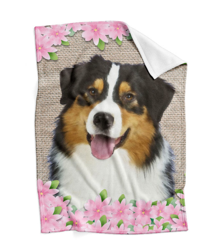 Buy Spring Flowers Black Tri Australian Shepherd Blanket