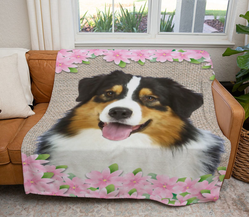 Buy Spring Flowers Black Tri Australian Shepherd Blanket