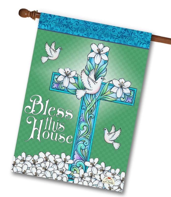 Buy Jim Shore Bless This House Easter Cross House Flag