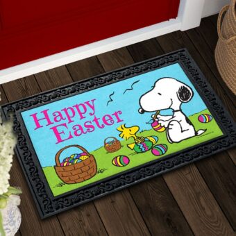 PNT2527 Peanuts Painting Eggs Easter Woodstock and Snoopy Doormat