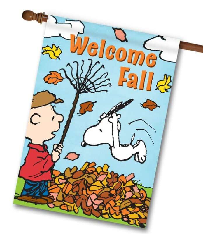 Buy PEANUTS® Fall Leaf Pile Plunge House Flag