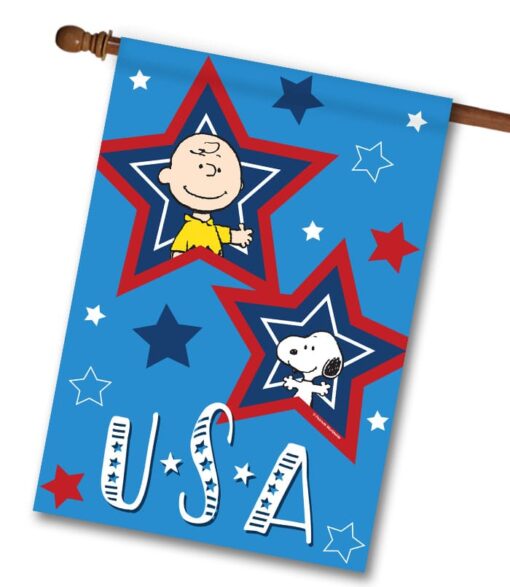 PEANUTS® Charlie Brown and Snoopy USA - House Flag - 28" x 40"