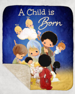 Precious Moments A Child is Born Nativity - Fleece Sherpa Blanket - 50" x 60"