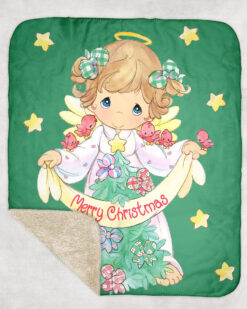 Precious Moments Merry Christmas Angel - Fleece Sherpa Blanket - 50" x 60"