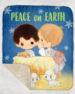 Precious Moments Peace on Earth Nativity - Fleece Sherpa Blanket - 50" x 60"