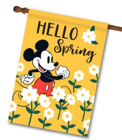 Hello Spring Daisies Mickey Mouse - House Flag - 28" x 40"