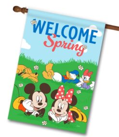Welcome Spring Mickey and Gang - House Flag - 28" x 40"