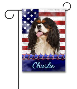 Personalized Stars and Stripes Tri Colored Cavalier King Charles Spaniel - Garden Flag - 12.5'' x 18''