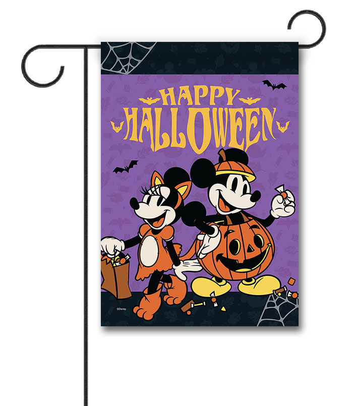 Happy Halloween Mickey and Minnie Costumes - Garden Flag - 12" x 18"