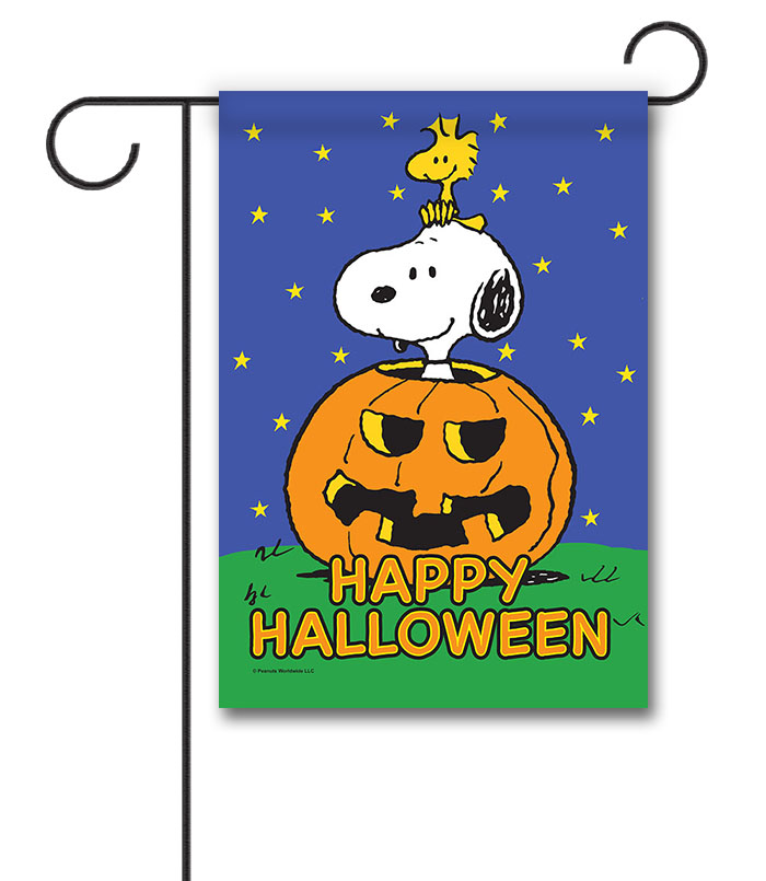 PEANUTS® Halloween Jack O'Lantern Snoopy and Woodstock - Garden Flag - 12" x 18"