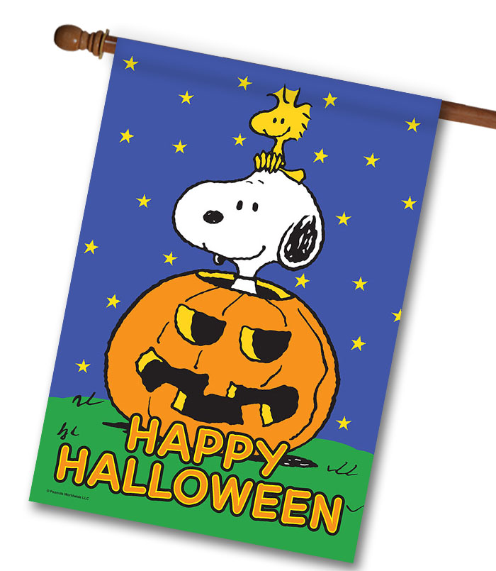 PEANUTS® Halloween Jack O'Lantern Snoopy and Woodstock - House Flag - 28" x 40"