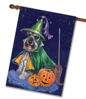 Halloween Witch Schnauzer House Flag