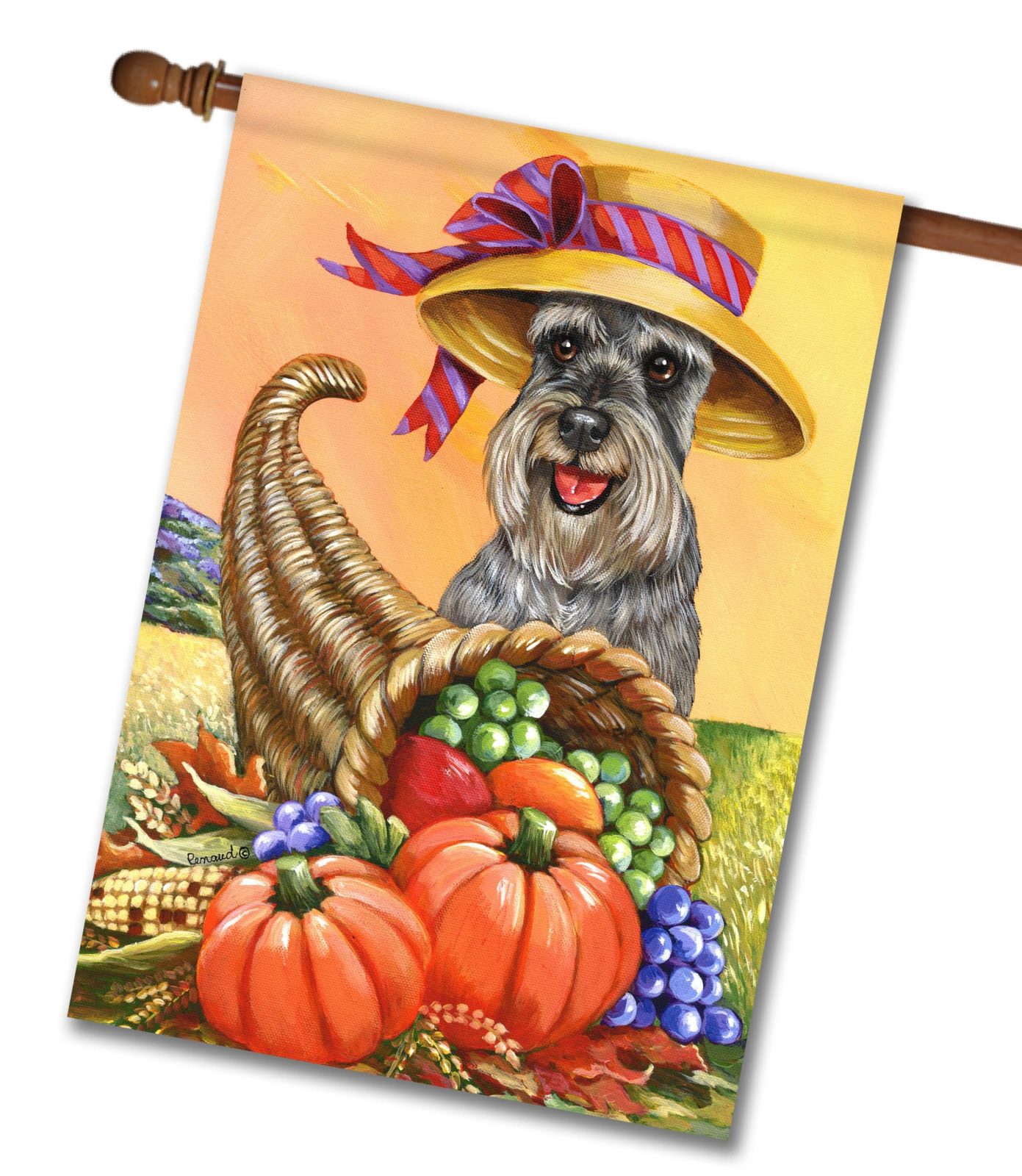 Schnauzer Fall Cornucopia House Flag